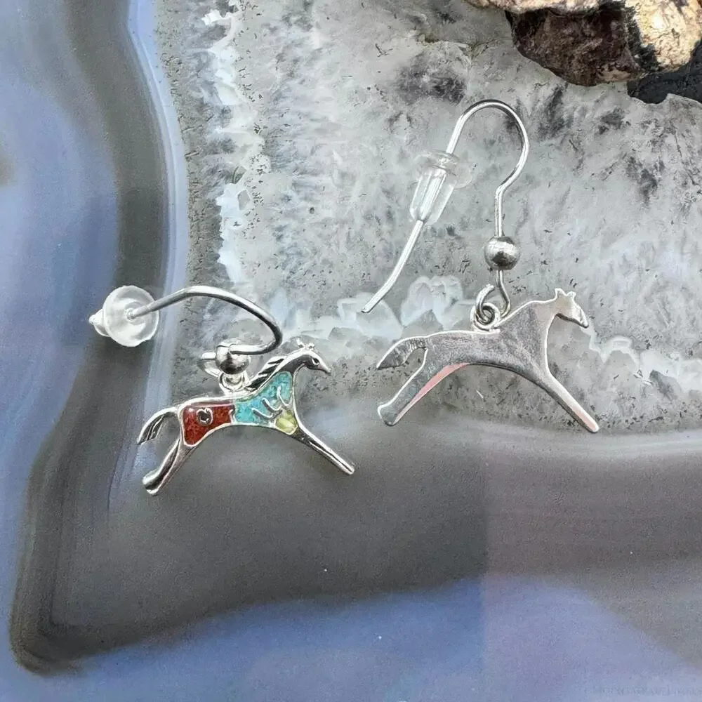 Carolyn Pollack Sterling Multistone Chip Inlay Horse Dangle Earrings For Women - Picture 7 of 10